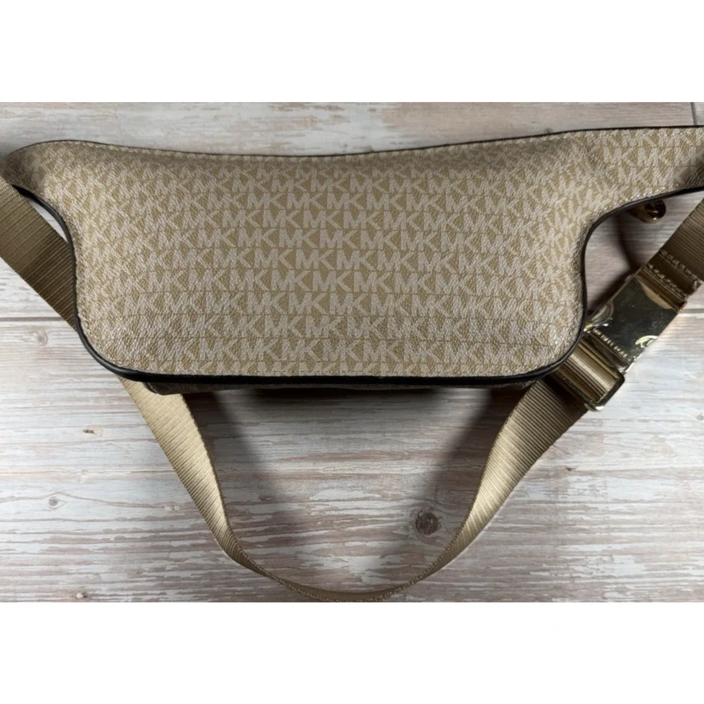 Michael Kors Tan & Gold Signature Belt Waist Fanny Pack Crossbody Bag Purse